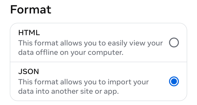 The Format step offering HTML and JSON, with JSON selected